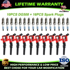 10PCS Ignition Coil and Iridium Spark Plug For 2000-2005 Ford Excursion 6.8L V10