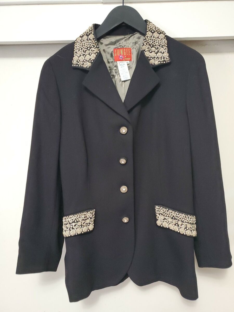 Vintage 80s/90s Kenzo Jungle Black Embellished Blazer Womens Vintage 80s/90s Kenzo Jungle Black Embellished Blazer Womens