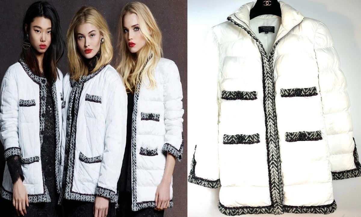 Nouveau manteau de ski tampon blanc Chanel 2018 34 36 38 2 4 6 veste logo tweed