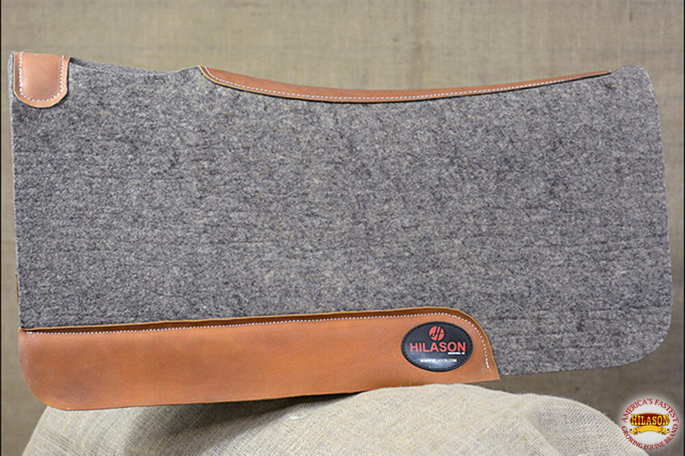 85HS Western Wool Felt Horse Saddle Pad Grey W/ Tan Cowhide Leather eBay