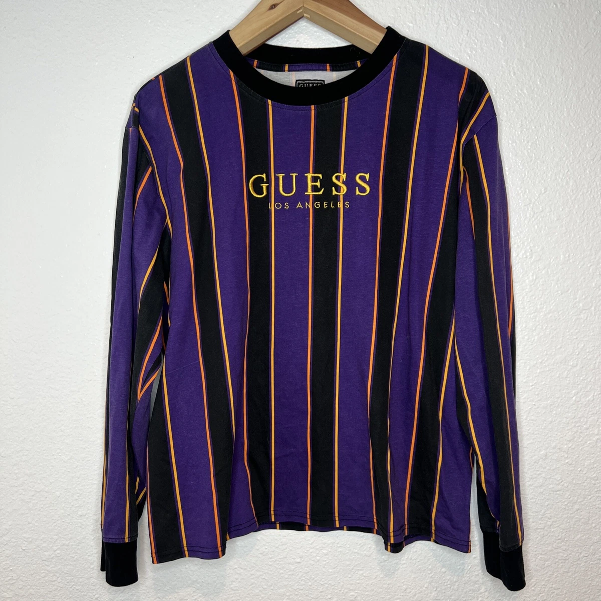 Guess Los Angeles Long Sleeve T Shirt Purple Black Orange Striped Size Large eBay