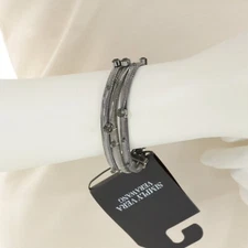 SIMPLY VERA WANG Women's JET GRAY Snake Chain BRACELET with GREEN Faux CRYSTALS