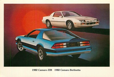 Advertising Postcard 1982 Chevrolet Camaro Z28 & Camara Berlinetta