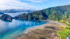 Landscape water mountains bay boat new zealand picton Custom Gaming Mat Desk