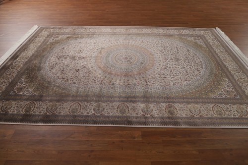 90% Silk Traditional Ivory Floral Living Room Turkish Rug Area Carpet 7'x10' - Picture 9 of 12