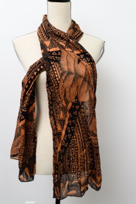 Brown Black head wrap scarf ethnic geometric leaves 17x68