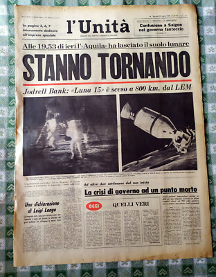 APOLLO 11 ZEITUNG L'UNITA 22. JULI 1969 EROBERUNG DES MONDES NASA