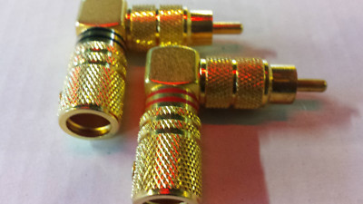 2x Rca Plug Red/Black 24 Carat Gold Plated Orig Monacor Angled Reference