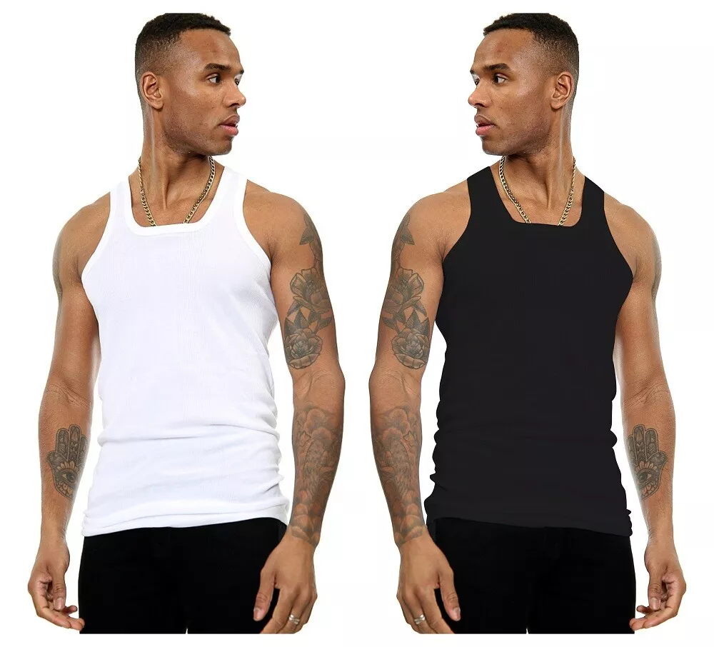 1 to 12 Packs of Mens Ribbed Vest Tops 100 Cotton Athletic Fit