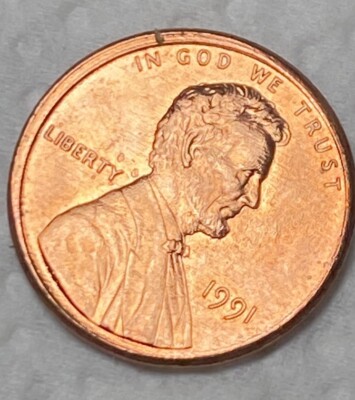 1991 Lincoln Cent Error Occluded Gas (Planchet Error) & Off Struck