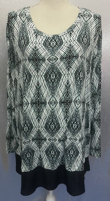 Karen Kane Womens Plus Sz 3X Black White Green Print Aquarius Peplum Top NWT