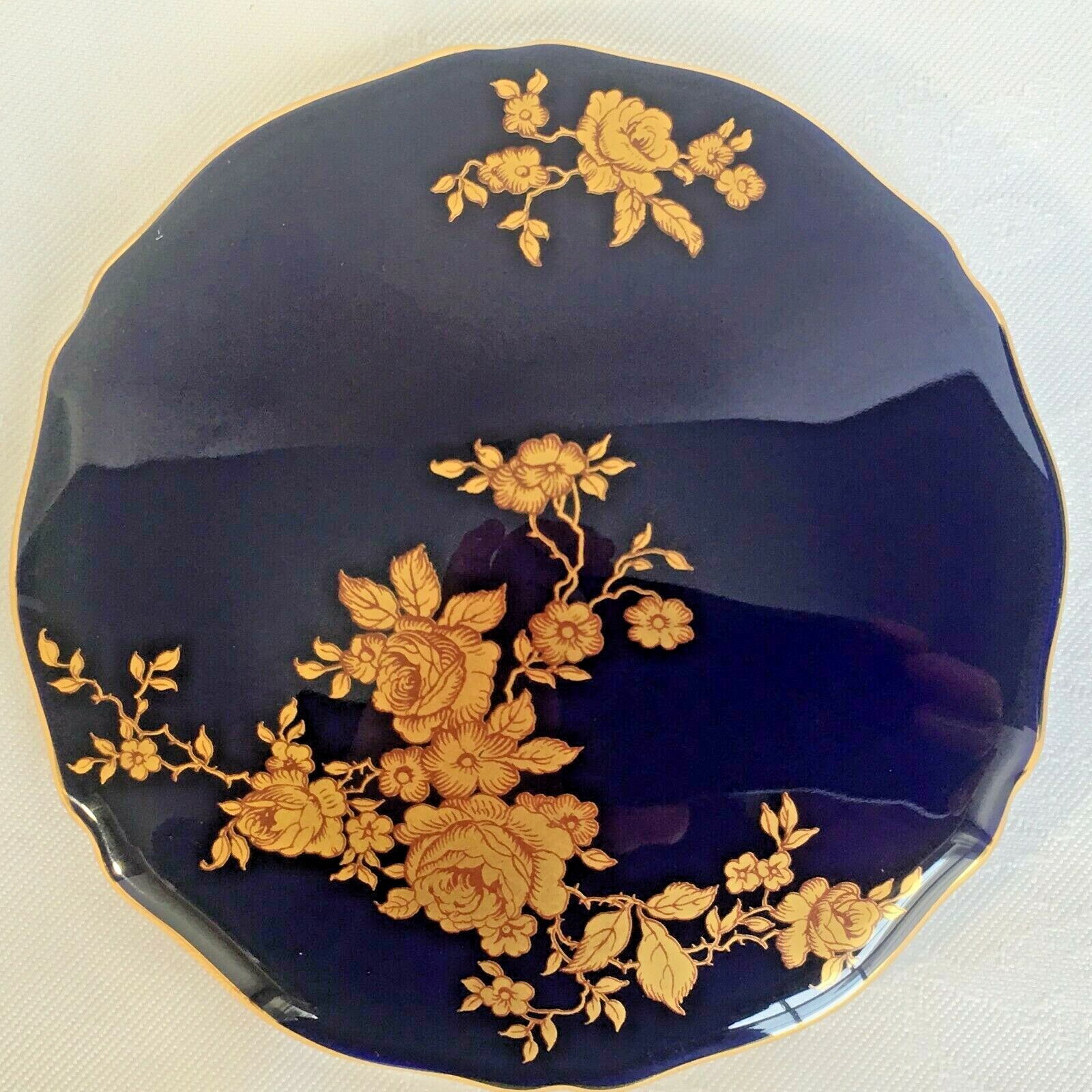 LIMOGES ARTORIA VERITABLE BLEU DE FOUR TRINKET BOX COBALT BLUE W GOLD