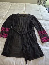 Vtg nylon robe Black/w Pink Lace. SZ S/M