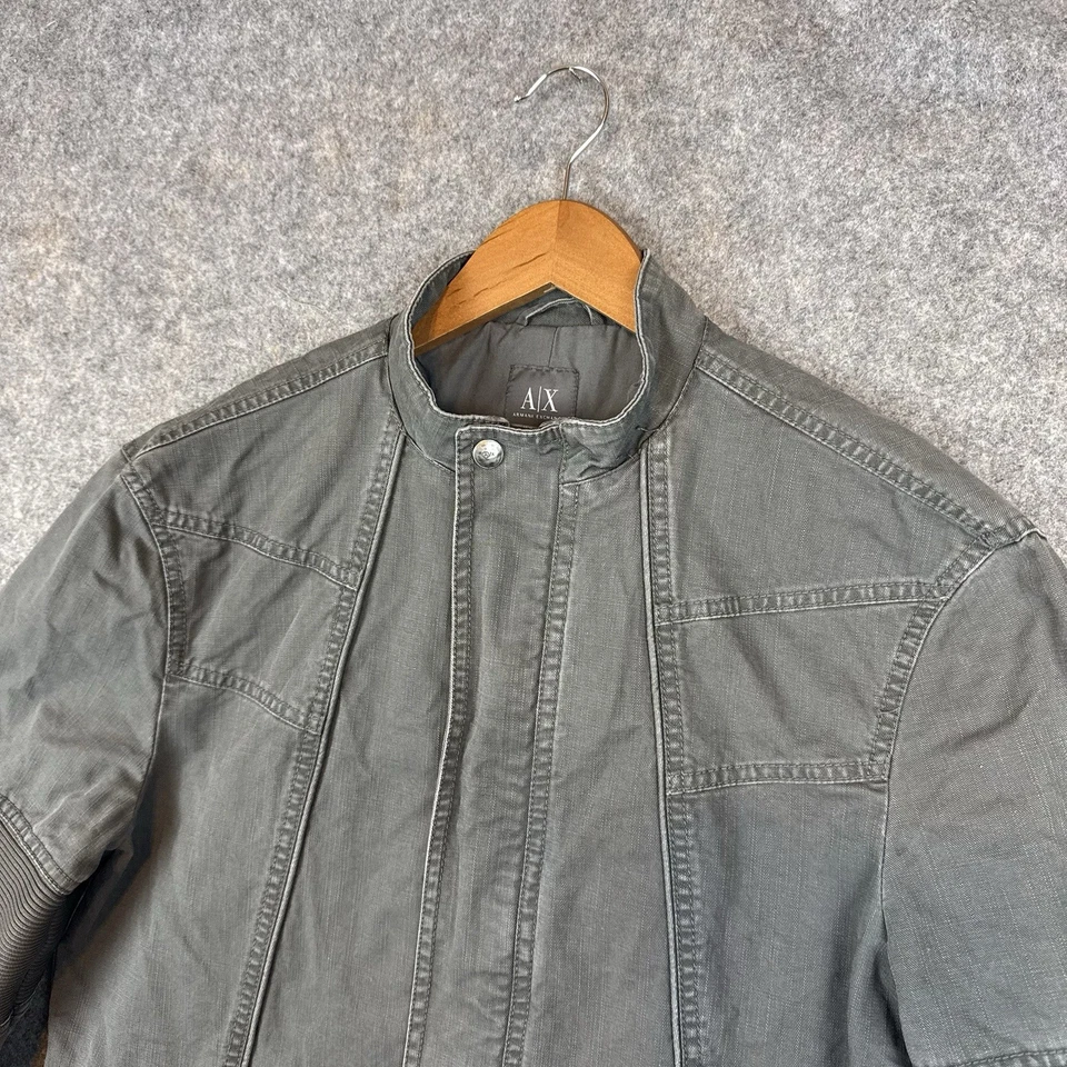 Chaqueta de Motociclista Armani Exchange Para Hombre Gris Medio Moto Corredor Bombardero Lona Cremallera Completa Foto 3 de 4