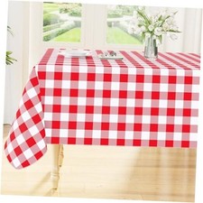 Rectangle Table Cloth, Waterproof Vinyl 84" x 60" Rectangular Red  White