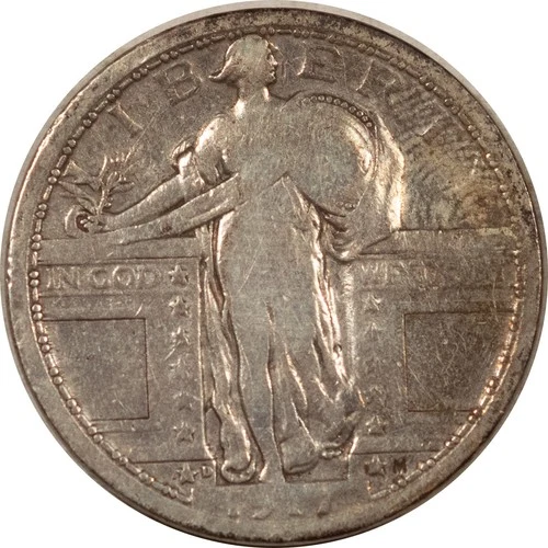1917-D TY 1 STANDING LIBERTY QUARTER - HIGH GRADE CIRCULATED EXAMPLE BUT CLEANED