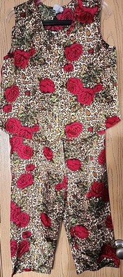 VTG Blaire 2 Pc. Satin Pajama Set,  Cheetah And Rose Print, Size M