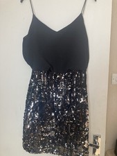Ladies Black Boohoo Sequin Strapless Dress - Size 10