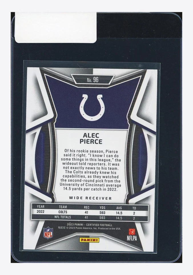 2023 Panini Certified Alec Pierce Bronze Mirror 010/275 #96 Colts - Image 2 of 2