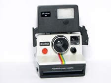 Vintage Original Polaroid SX-70 OneStep White Rainbow Stripe Land Camera w Flash