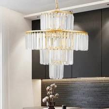 20" Gold Crystal Chandelier Modern 4 Tiers Luxury Hanging Pendant Light Fixtures