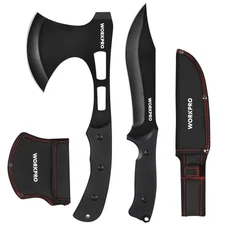 WORKPRO Hunting Knife and Hatchet Axe Combo Set - Full Tang Fixed Blade Tacti...