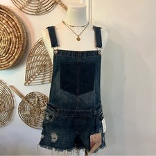 NWT Hwy Jeans Distressed Denim Shortalls Shorts Romper Y2K Vintage Style Size L