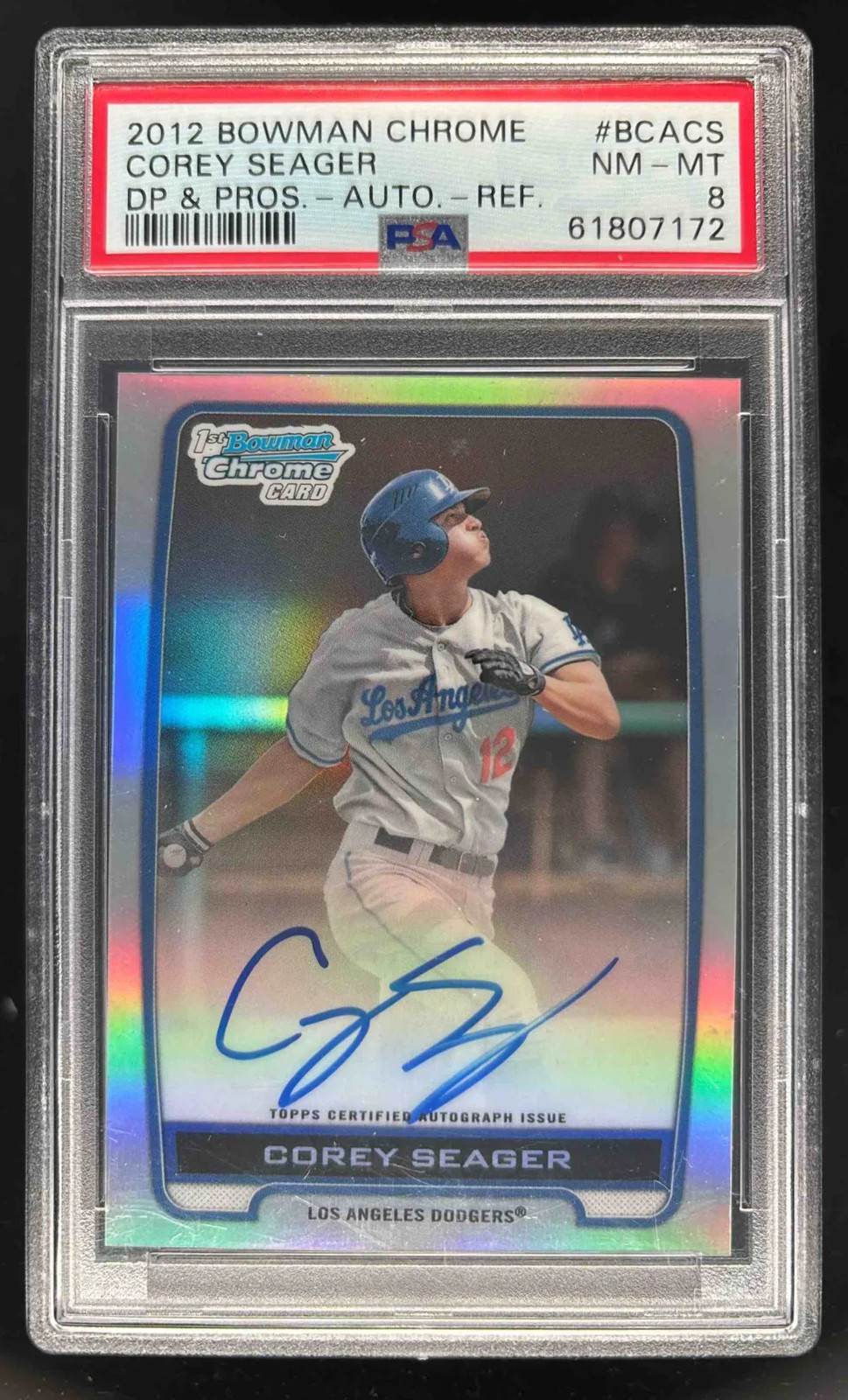 2012 Bowman Draft Picks Chrome Autographs Refractors #CS Corey Seager Auto PSA 8