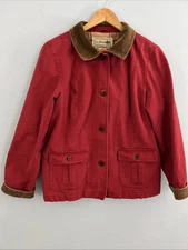LL Bean Women’s Red Barn Coat Canvas Brown Corduroy Trim XL