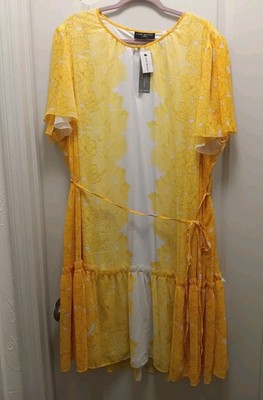 Lane Bryant 26/28 Chiffon Dress NWT White, Yellow Floral, Ruffle Hem, Lined
