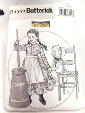 Butterick 4569 Uncut Pattern Girl's Colonial Costume Dress Bonnet Size 4, 5, 6