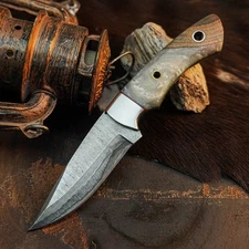 Gift-Ready 7.10" Damascus / Steel Knife Full Tang Hunt it Hunt + Leather Sheath