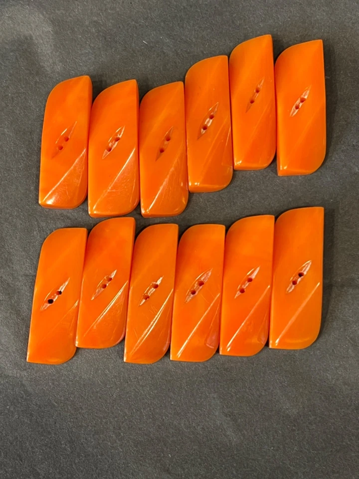 Art Deco Orange Bakelite Hand Carved Fancy Facet Big Sewing Buttons Coat 2 Holes - Image 3 of 4