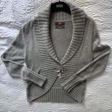 Grey Angora Cashmere Cotton Shawl Collar Fitted Cardigan Marks & Spencer UK10
