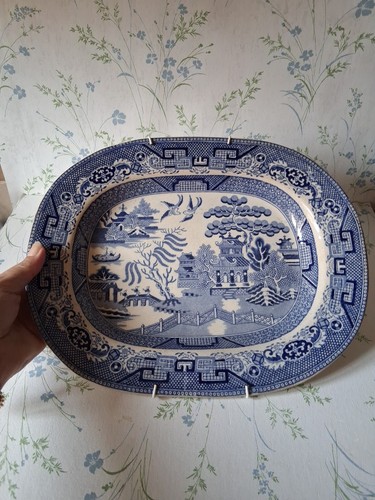 Blue & White WILLOW Pattern Deep Meat Platters Various Sizes X 4 Very Old - Picture 9 of 15