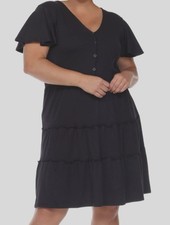 White Mark Womens' Black Short Sleeve V-neck Tiered Dress Plus Size 3X