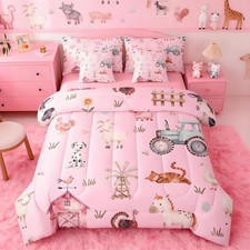 Cute Farm Animal Twin Bedding Set with Comforter Sheets for Kids