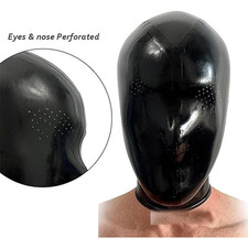 Black Latex Hood Full Face Rubber Small Perforated Mask Cosplay Party Club Wear