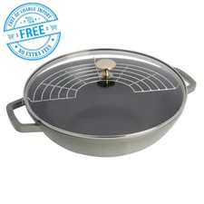 SALE! Staub Cast Iron 12-inch, Perfect Pan, Eucalyptus, Cooling Rack, FreeShip