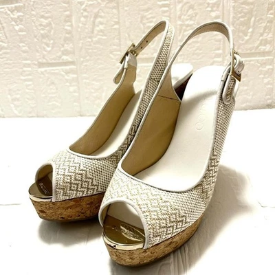 JIMMY CHOO Sandales À Bout Ouvert Talon Compensé Mule Chaussures Femme 36 Blanc - Photo 1/4