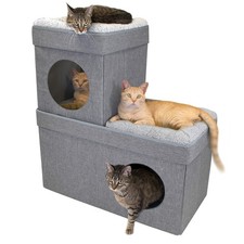 Large Stackable Cat Condo  Cube House, Modular Indoor Cat Furniture with Plu...