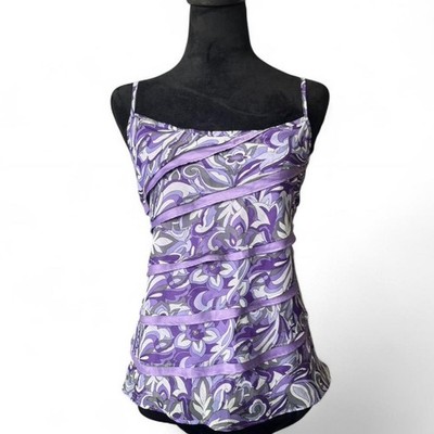 Y2K NY&C Purple Floral Cami Top   Ruched XL