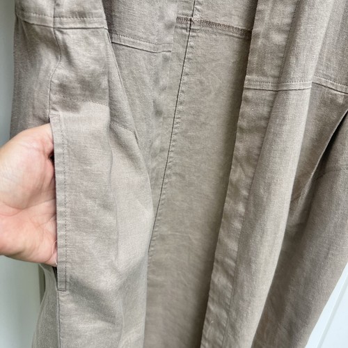 Lagenlook Linen Duster Pure Jill Elements 100% Jacket Sz Medium Khaki Open - Picture 3 of 9
