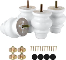 3 Inch White Furniture Legs Bun Feet Set of 4 Round Replacement Furniture Legs f