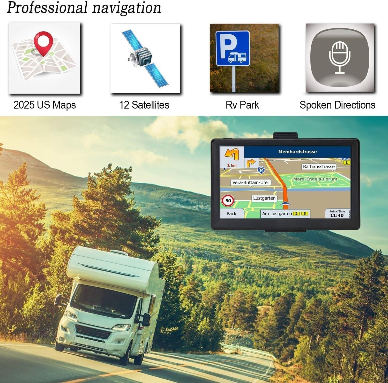 Commercial 9-Inch GPS Navigator for Trucks with Voice Commands & Custom Routes
