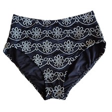 Bikini da bagno Kate Spade nero bianco occhielli floreali vita alta nuovo con etichette fondo taglia S