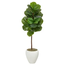 Nearly Natural 52-in Fiddle Leaf Artificial Tree in White Planter