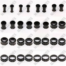 V005 Black Single Flare Flesh Tunnels Earlets Ear Plugs Big Gauges 10G ~ 2" PAIR