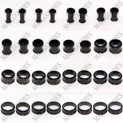 V005 Black Single Flare Flesh Tunnels Earlets Ear Plugs Big Gauges 10G ~ 2'' PAIR