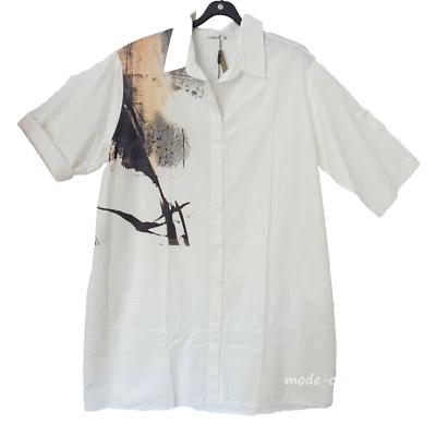 LUUKAA tolle Hemd-Bluse Long-Jacke Cardigan 50-52 (7) off white + Druck  - Bild 1 von 4